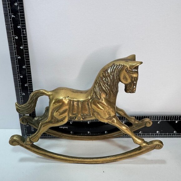 vtg Brass Rocking Horse Figurine w/ dull finish 5.25" tall - Picture 8 of 8
